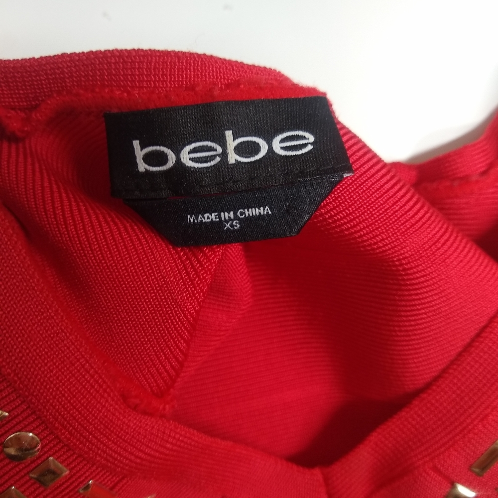 Red Bebe crop top with gold studs. Size xs - Picture 4 of 8